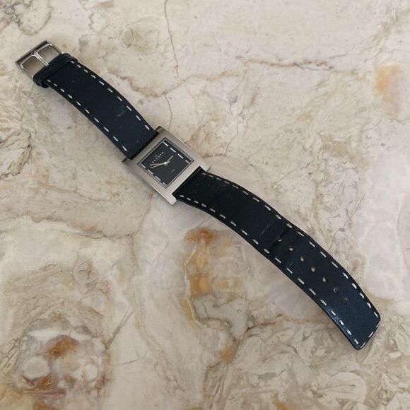 Skagen Denmark Stainless Steel Black Leather Strap Tank Style Wristwatch - Picture 3 of 8